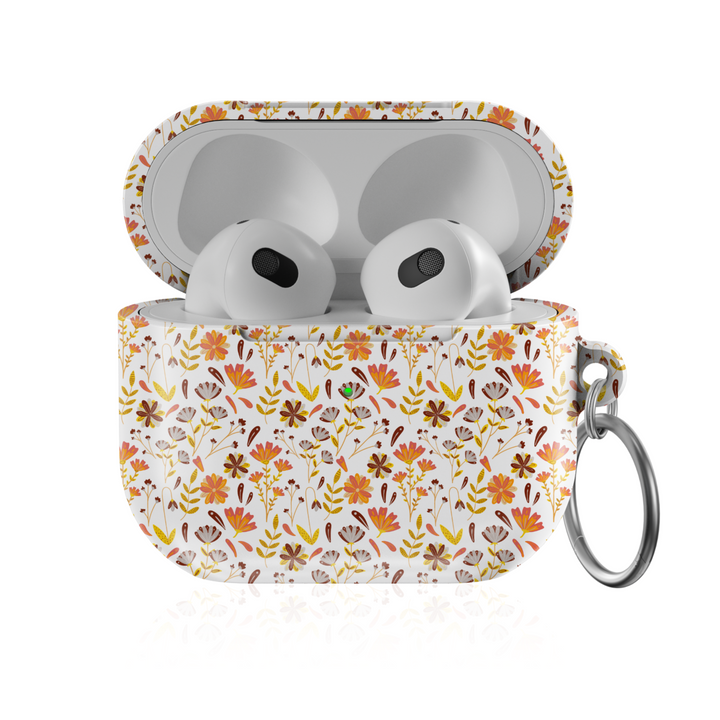 White AirPods case with pumpkin and floral fall pattern, autumn aesthetic protective AirPods Pro & AirPods 3 cover