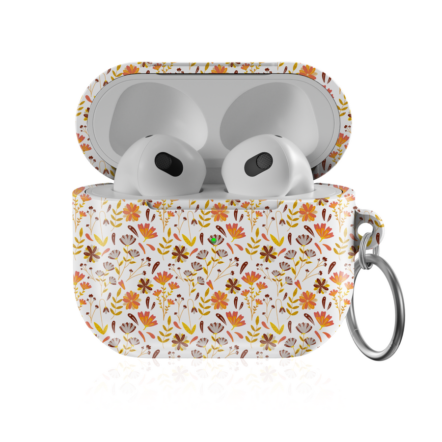 White AirPods case with pumpkin and floral fall pattern, autumn aesthetic protective AirPods Pro & AirPods 3 cover