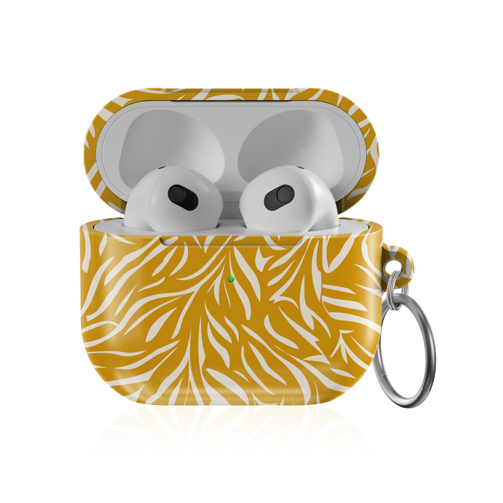 Botanical Mustard Yellow AirPods Case – Glossy Plant Print with Keychain
