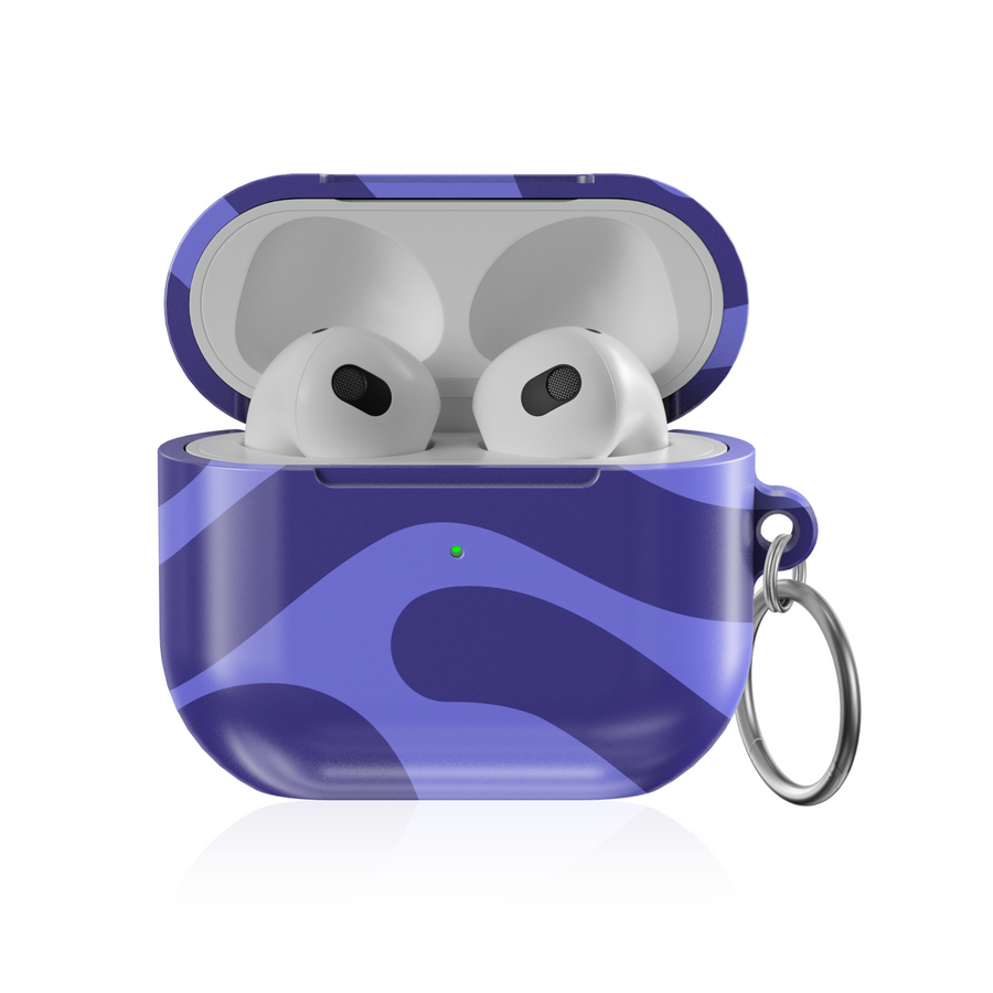 AirPods 3 case with purple and blue wavy abstract pattern – glossy protective cover with keychain ring