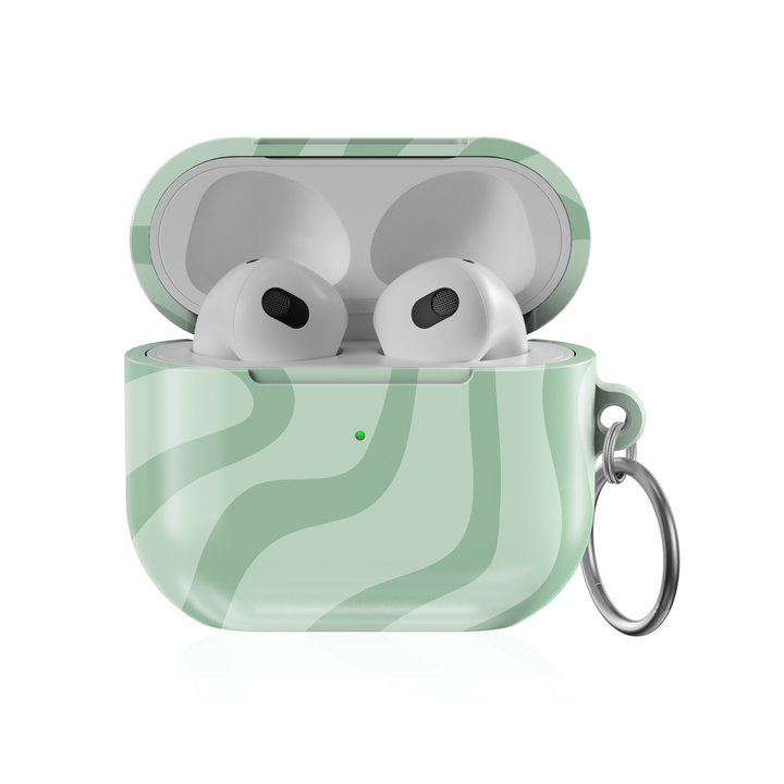 AirPods 3 case with mint wavy abstract pattern and keychain ring – modern pastel AirPods cover