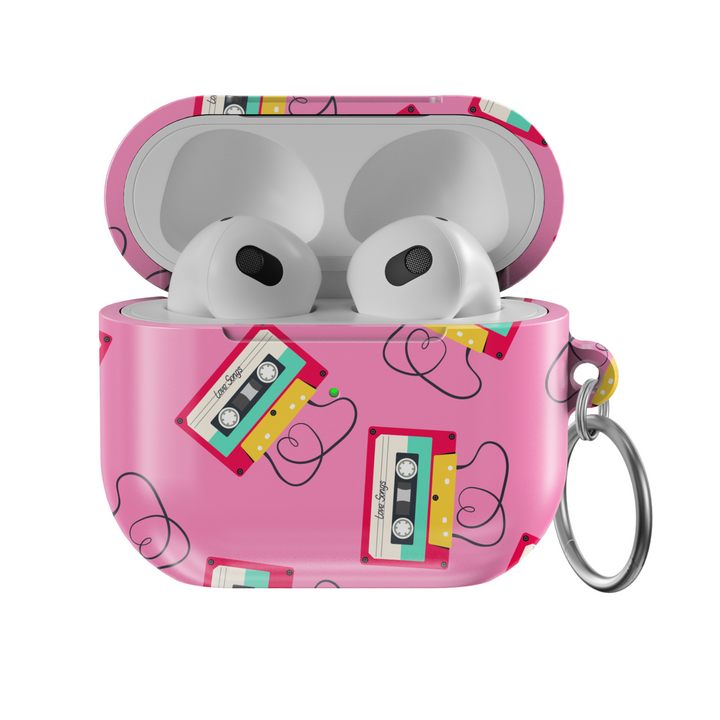 Retro Cassette Tape AirPods Case Cover Pink Mixtape Design | Love Songs 90s Aesthetic AirPods Case with Keychain for AirPods Pro, 3, 2, 1