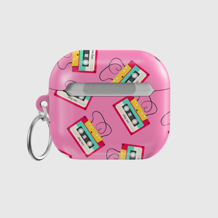 Retro Cassette Tape AirPods Case Cover Pink Mixtape Design | Love Songs 90s Aesthetic AirPods Case with Keychain for AirPods Pro, 3, 2, 1
