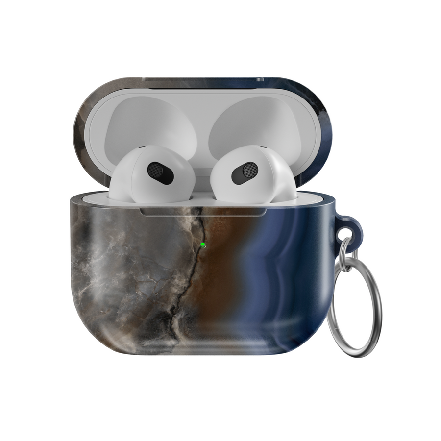 Marble pattern AirPods case with blue and orange stone texture, durable TPU cover with keychain ring, compatible with AirPods Pro and AirPods 1st 2nd 3rd generation