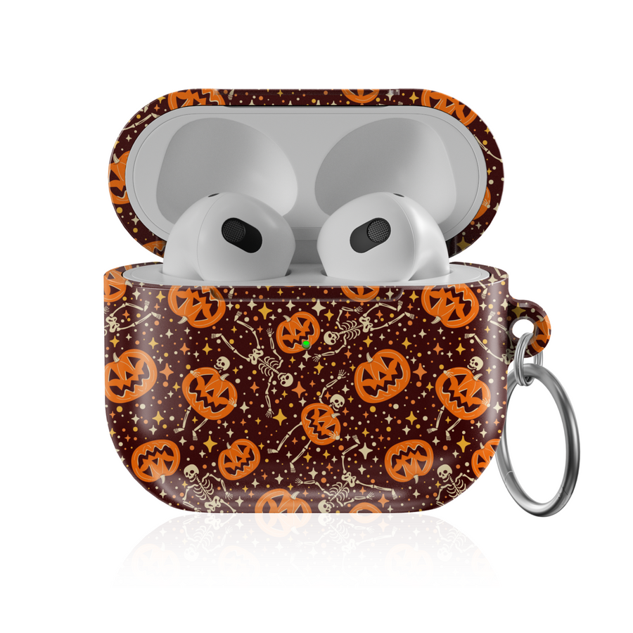 Pumpkin Skeleton AirPods Case – Halloween Protective Cover with Jack-O’-Lanterns, Skeletons, and Stars for AirPods Pro, Pro 2, and AirPods 3