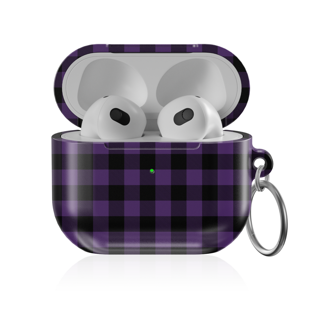 Purple Plaid AirPods Case – Black and Purple Checkered Protective Cover for AirPods Pro, Pro 2, and AirPods 3rd Gen