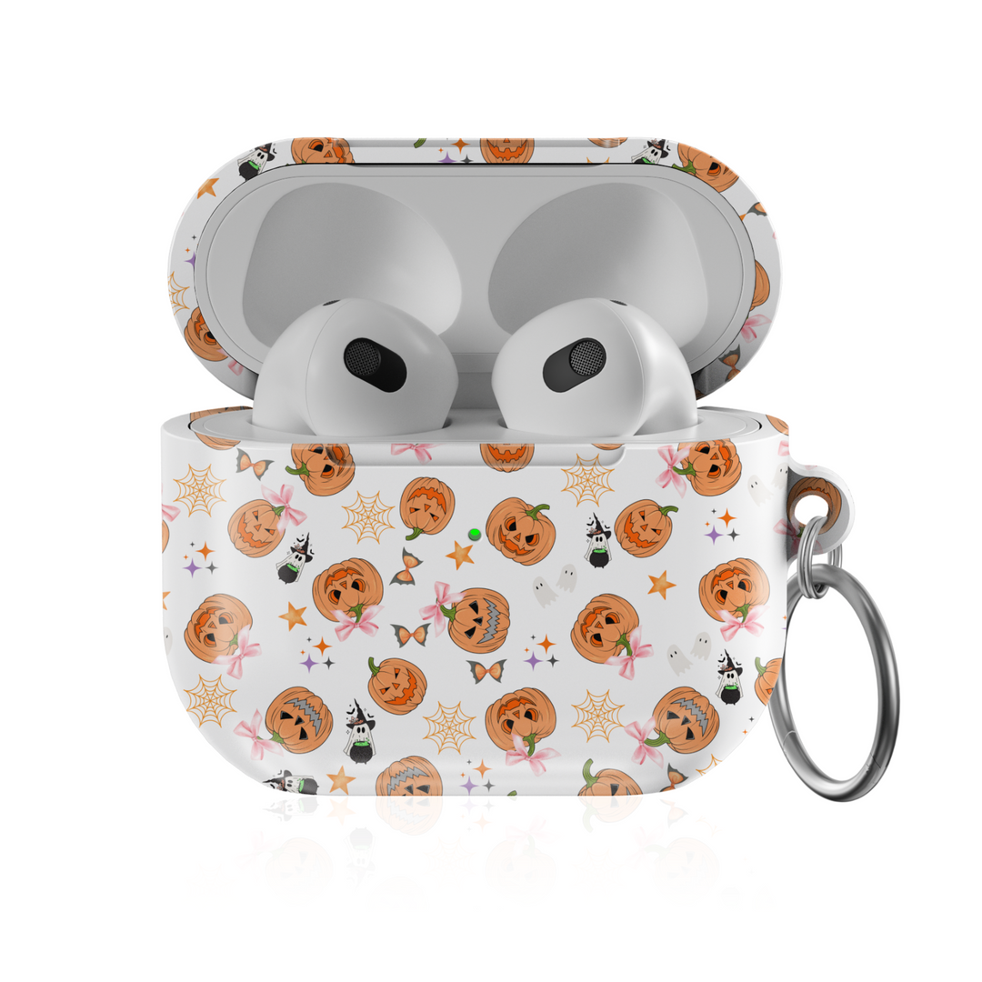 Halloween pumpkin AirPods case with cute bows and ghost design – protective cover for AirPods Pro, AirPods 3rd Gen, AirPods 1st and 2nd generation