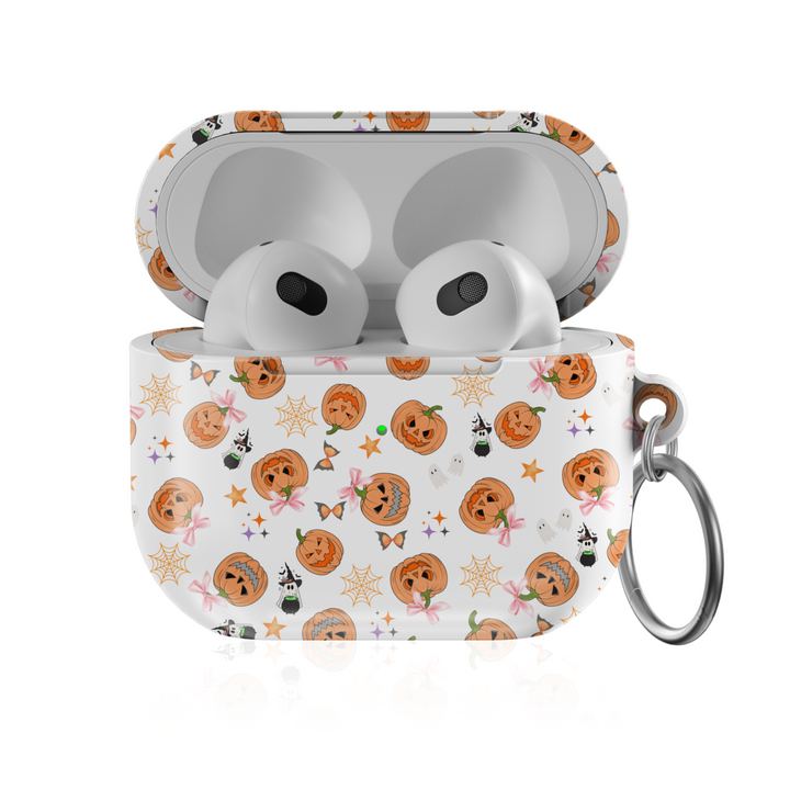 Halloween pumpkin AirPods case with cute bows and ghost design – protective cover for AirPods Pro, AirPods 3rd Gen, AirPods 1st and 2nd generation