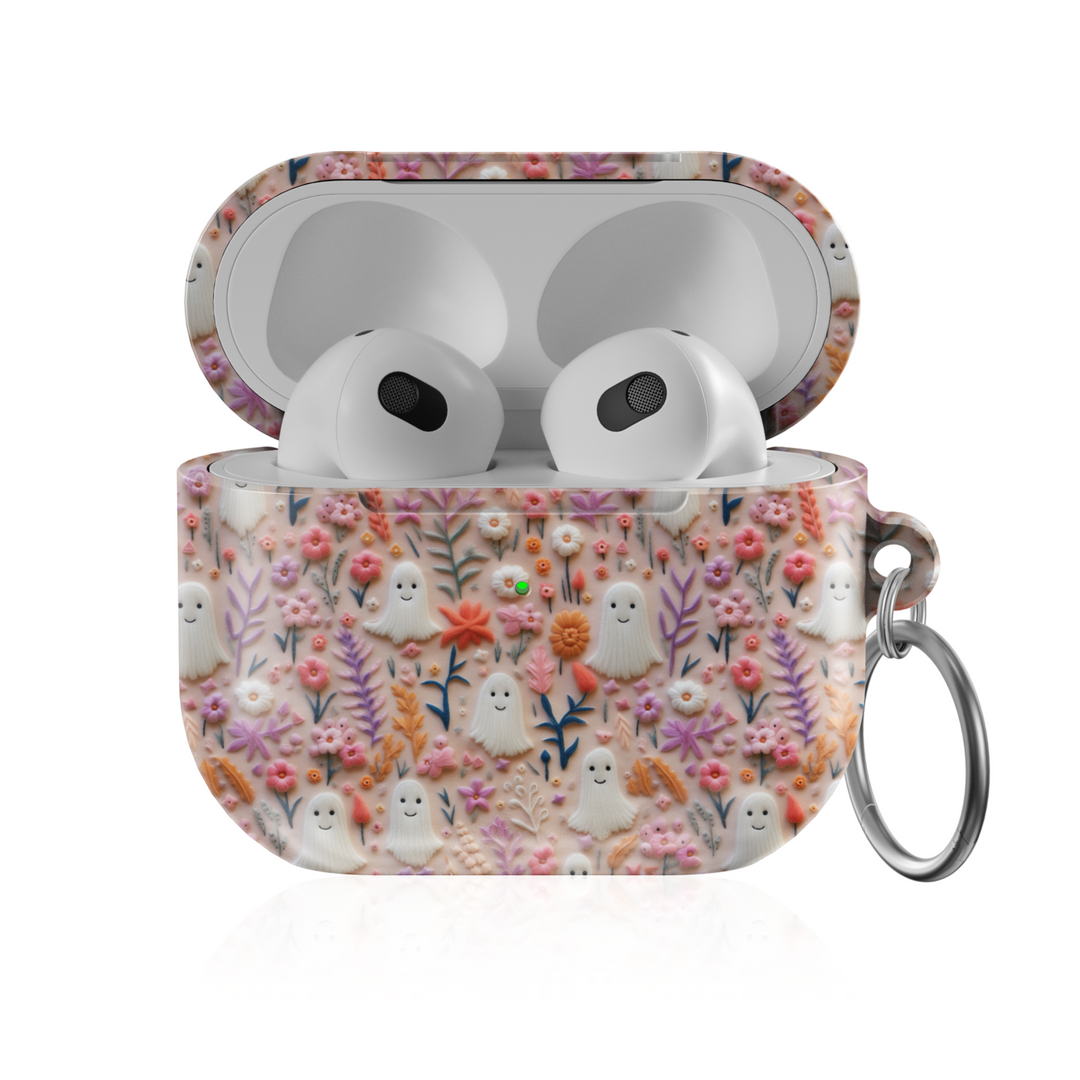 Floral Ghost AirPods Case – Pastel Flowers with Cute Ghosts Protective Cover for AirPods Pro, Pro 2, and AirPods 3