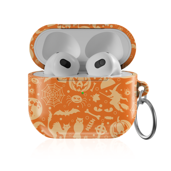 Orange Halloween AirPods Case – Pumpkin and Witch Design Protective Cover Compatible with AirPods Pro, Pro 2, and AirPods 3