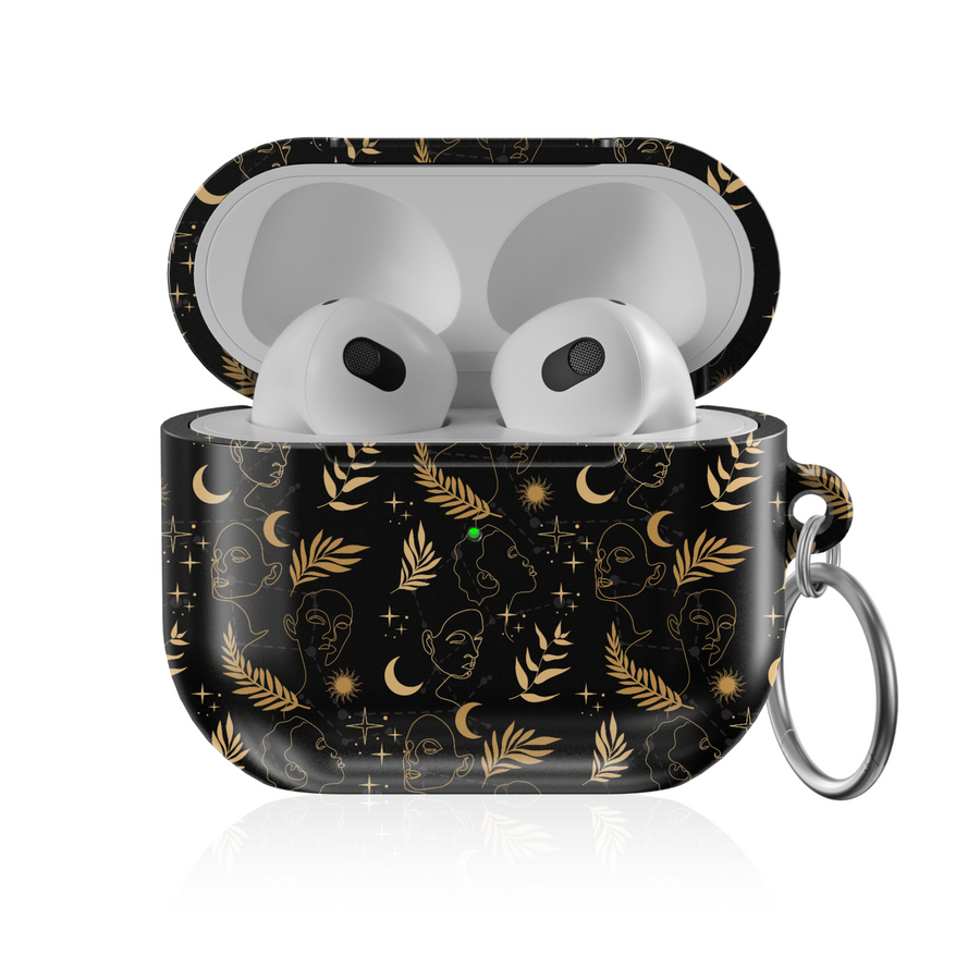 Abstract Gold Line Art AirPods Case – Black and Gold Protective Cover Compatible with AirPods Pro, Pro 2, and AirPods 3