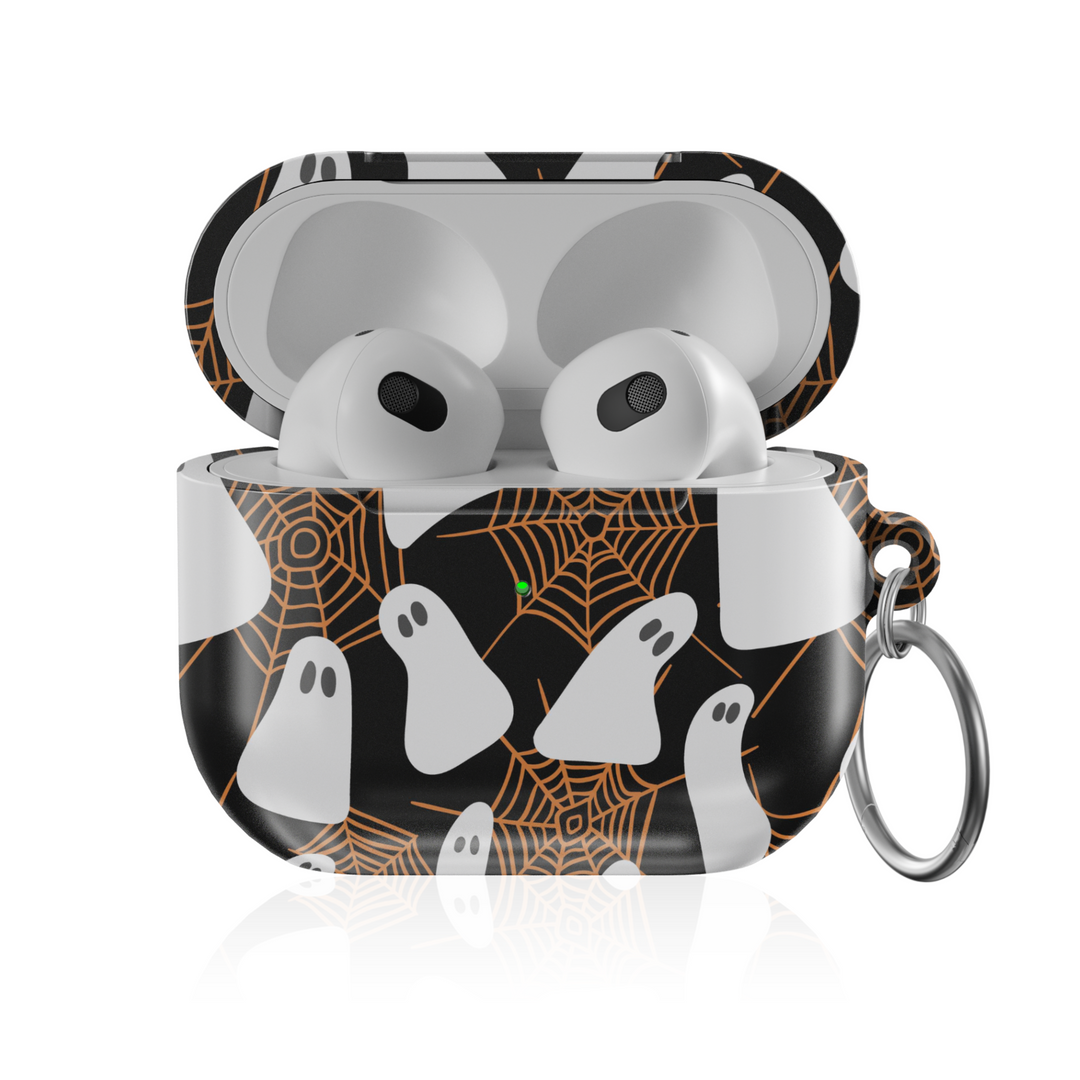 Ghost and Spiderweb AirPods Case – Black Halloween Protective Cover for AirPods Pro, Pro 2, and AirPods 3