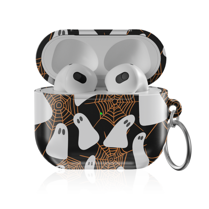 Ghost and Spiderweb AirPods Case – Black Halloween Protective Cover for AirPods Pro, Pro 2, and AirPods 3