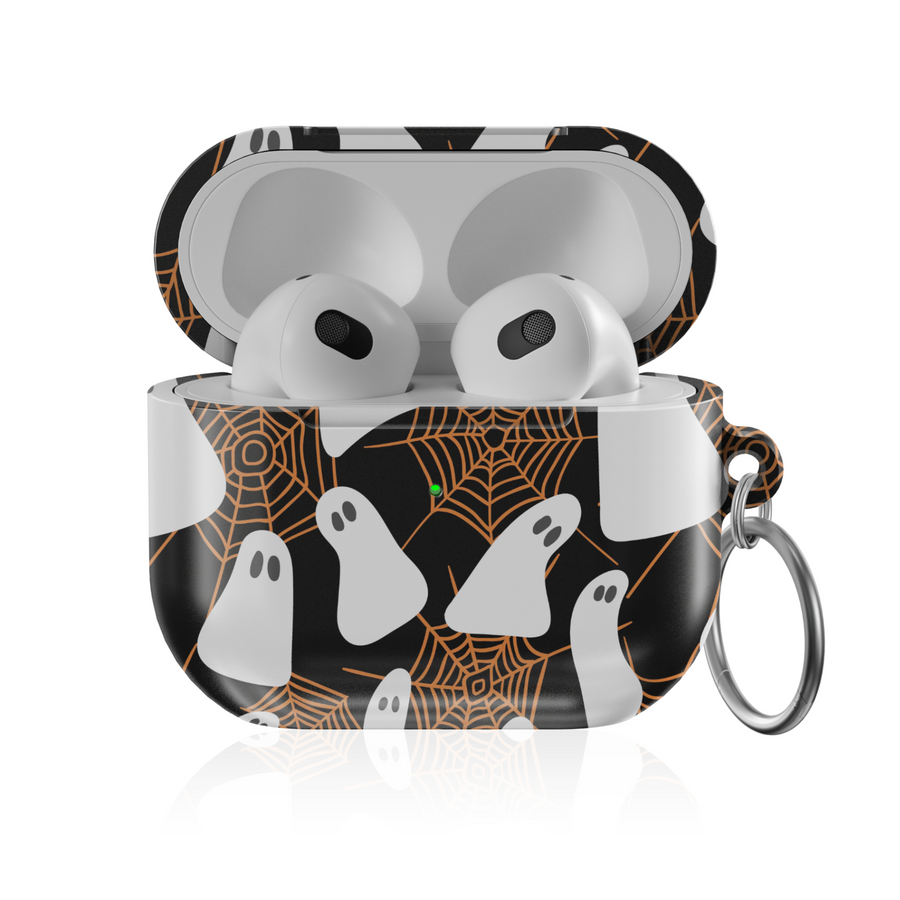 Ghost and Spiderweb AirPods Case – Black Halloween Protective Cover for AirPods Pro, Pro 2, and AirPods 3