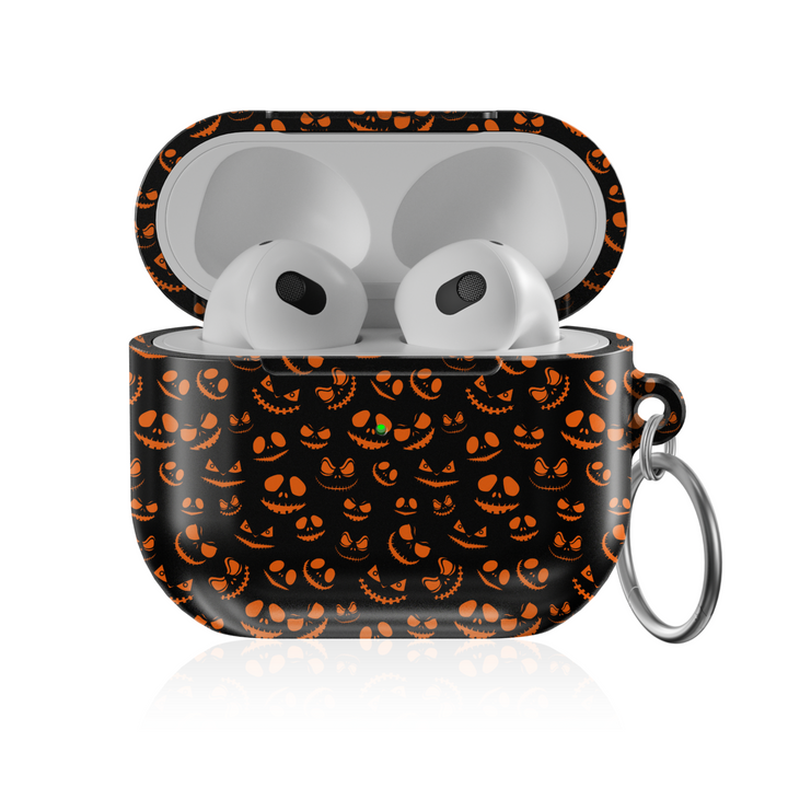 Jack O’Lantern AirPods Case – Black and Orange Pumpkin Halloween Protective Cover for AirPods Pro, Pro 2, and AirPods 3