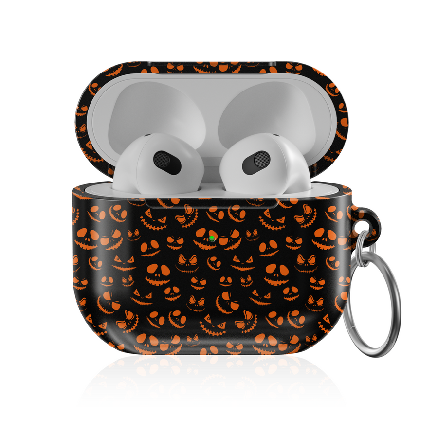 Jack O’Lantern AirPods Case – Black and Orange Pumpkin Halloween Protective Cover for AirPods Pro, Pro 2, and AirPods 3
