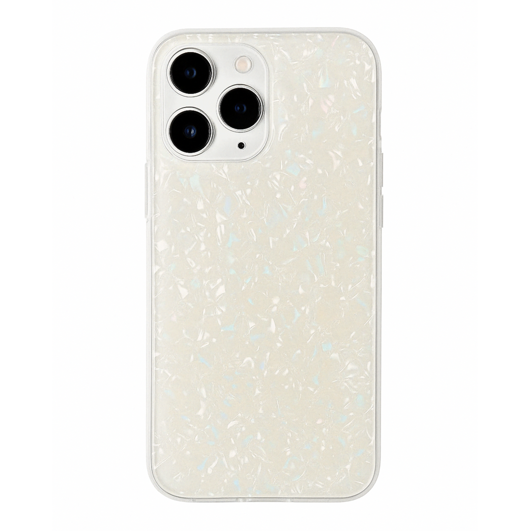 Soft iridescent opal pearl phone case with flexible TPU material in pastel shimmer finish