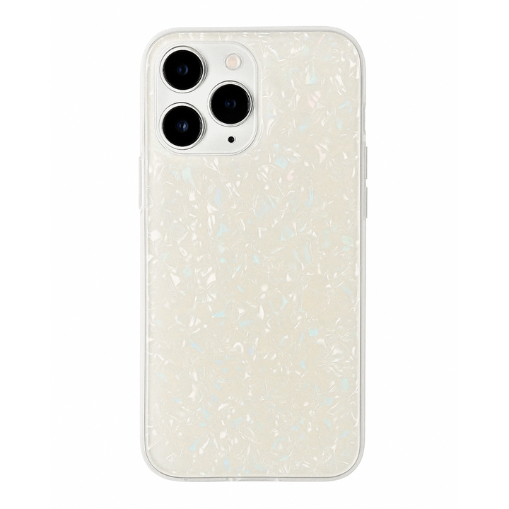 Soft iridescent opal pearl phone case with flexible TPU material in pastel shimmer finish