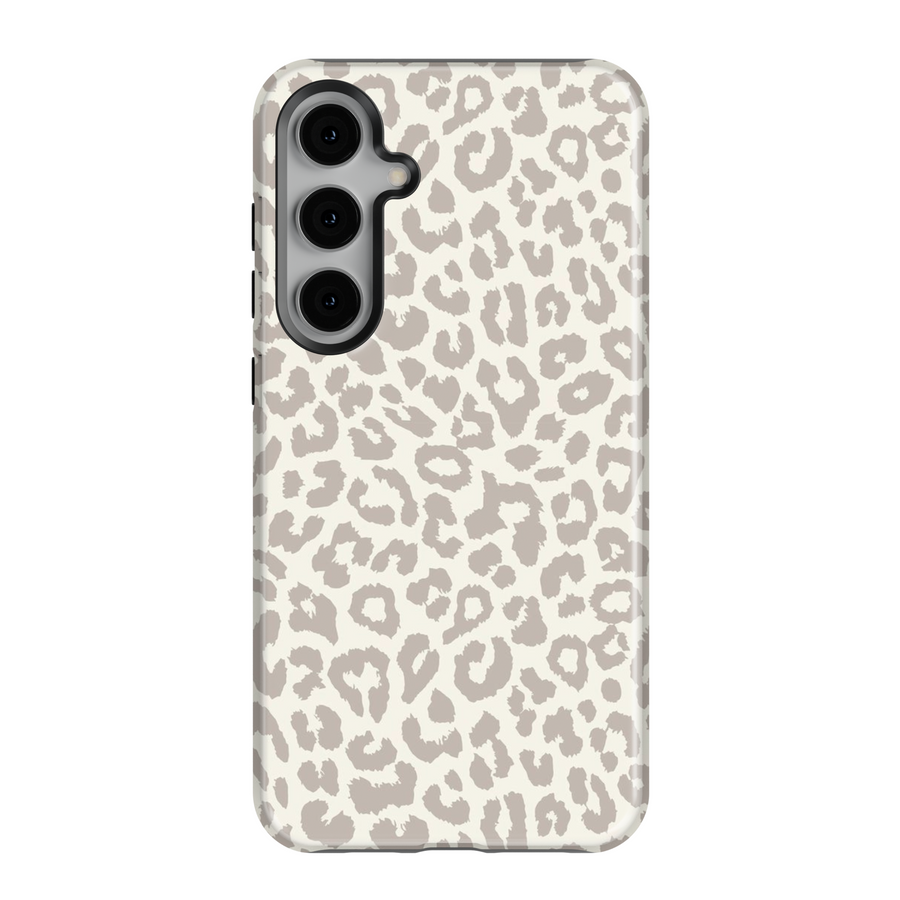 Neutral beige leopard print Samsung Galaxy phone case – minimal taupe animal pattern cover for women, aesthetic and protective