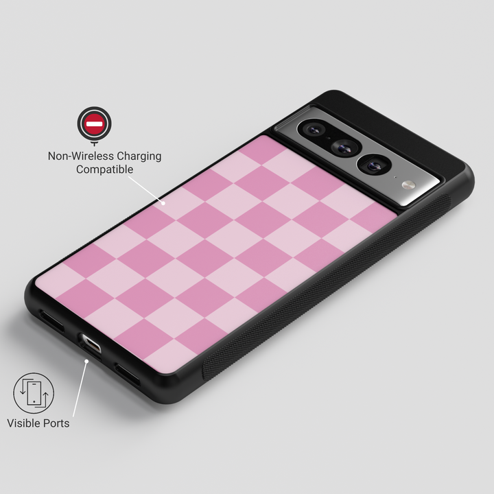 Light Pink Checkered Google Pixel Case - Compatible with Pixel 9 Pro XL, Pixel 9, Pixel 9 Pro, Pixel 8 Pro, Pixel 8a, and Pixel 8 - Aesthetic Pastel Grid Pattern