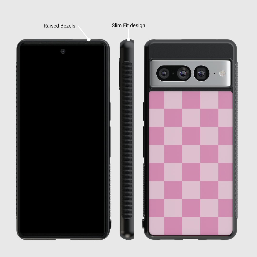 Light Pink Checkered Google Pixel Case - Compatible with Pixel 9 Pro XL, Pixel 9, Pixel 9 Pro, Pixel 8 Pro, Pixel 8a, and Pixel 8 - Aesthetic Pastel Grid Pattern