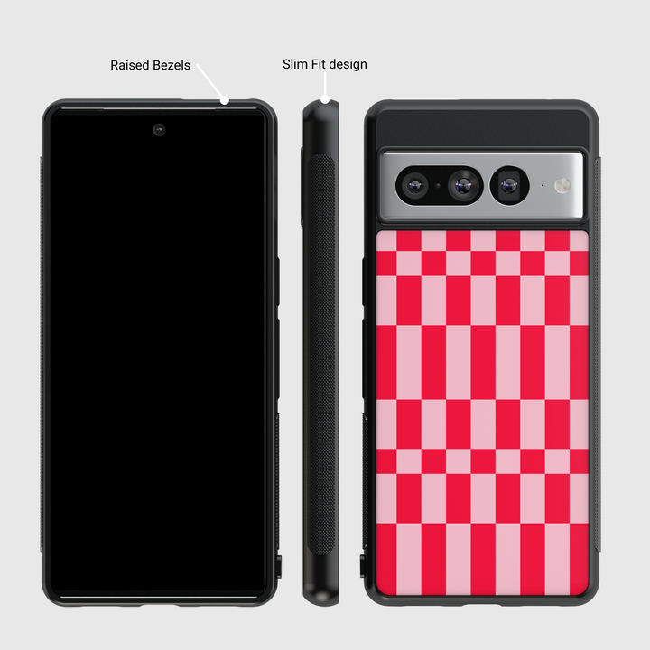 Red & Pink Checkered Google Pixel Case - Compatible with Pixel 9 Pro XL, Pixel 9, Pixel 9 Pro, Pixel 8 Pro, Pixel 8a, and Pixel 8 - Retro Aesthetic Protective Cover