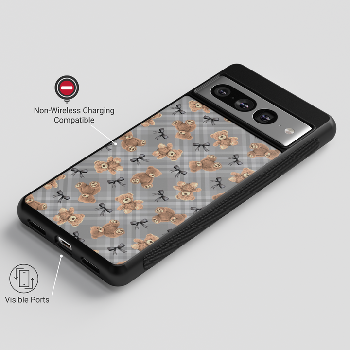 Teddy Bear Plaid Google Pixel Case - Compatible with Pixel 9 Pro XL, Pixel 9, Pixel 9 Pro, Pixel 8 Pro, Pixel 8a, and Pixel 8 - Cute Aesthetic Protective Cover