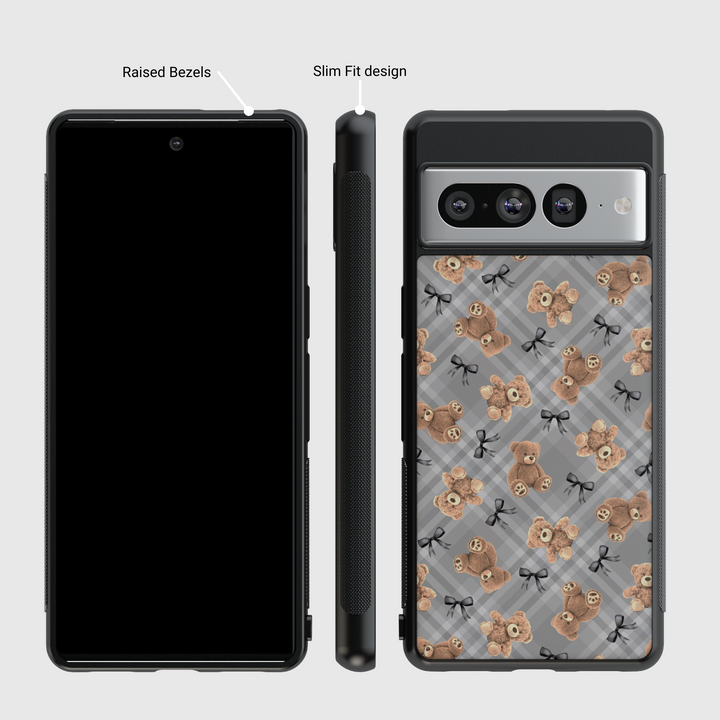 Teddy Bear Plaid Google Pixel Case - Compatible with Pixel 9 Pro XL, Pixel 9, Pixel 9 Pro, Pixel 8 Pro, Pixel 8a, and Pixel 8 - Cute Aesthetic Protective Cover