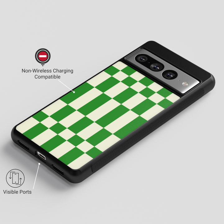 Green Checkerboard Google Pixel Case - Compatible with Pixel 9 Pro XL, Pixel 9, Pixel 9 Pro, Pixel 8 Pro, Pixel 8a, and Pixel 8 - Trendy Aesthetic Protective Cover