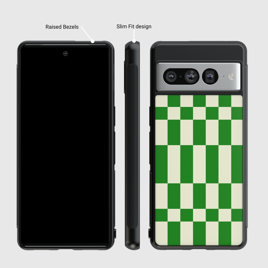 Green Checkerboard Google Pixel Case - Compatible with Pixel 9 Pro XL, Pixel 9, Pixel 9 Pro, Pixel 8 Pro, Pixel 8a, and Pixel 8 - Trendy Aesthetic Protective Cover