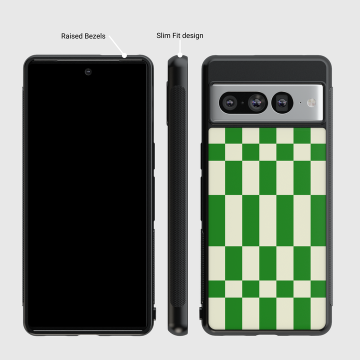 Green Checkerboard Google Pixel Case - Compatible with Pixel 9 Pro XL, Pixel 9, Pixel 9 Pro, Pixel 8 Pro, Pixel 8a, and Pixel 8 - Trendy Aesthetic Protective Cover