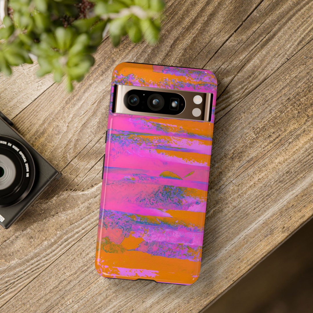Abstract orange and pink brushstroke Google Pixel phone case with bold paint texture and artistic design