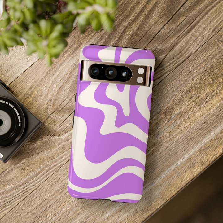 Cream and lilac wavy abstract pattern on Google Pixel phone case – tough protective case for Pixel 8, 8 Pro, Pixel 9 Pro XL