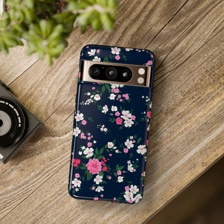Midnight Floral Google Pixel Tough Case – Dark Navy Protective Case for Pixel 8, Pixel 8 Pro, Pixel 9 Pro XL with Romantic Blossom Pattern