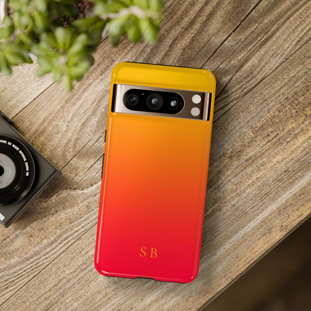 custom monogram Pixel case, Google Pixel 9 Pro XL orange red case, gradient phone cover for Pixel 8 Pro, personalized initials phone case, sunset ombre Pixel tough case, red orange fade Pixel case, tropical aesthetic phone cover