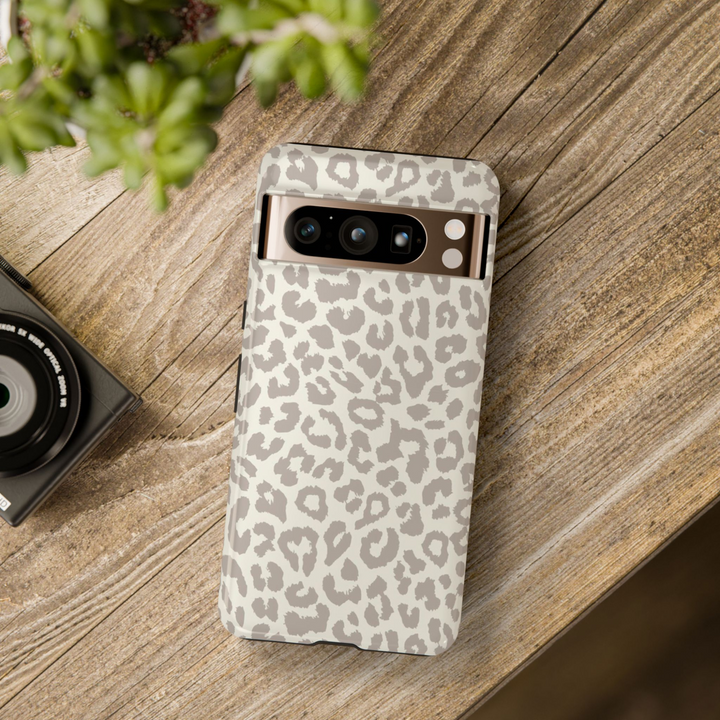 Neutral gray leopard print tough case for Google Pixel – stylish and protective animal print cover for Pixel 8, Pixel 8 Pro, and Pixel 9 Pro XL