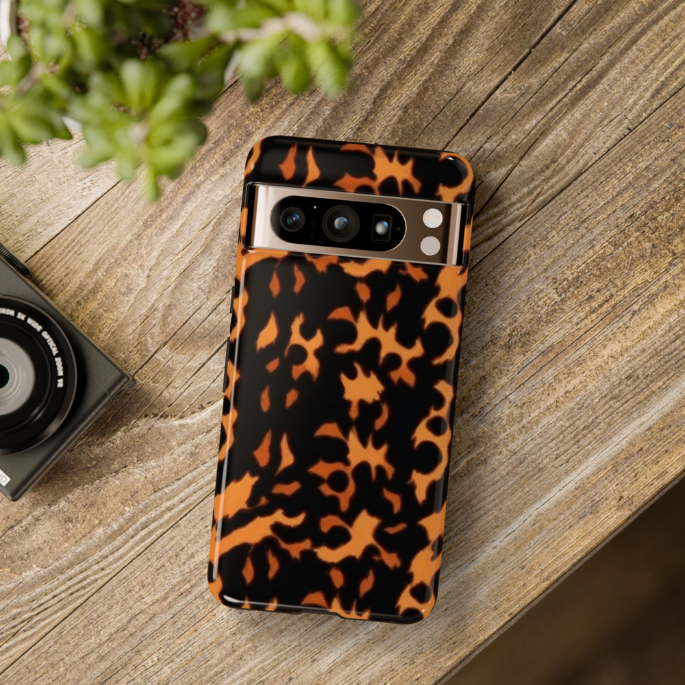 Tortoiseshell Google Pixel case with orange and black abstract animal print – aesthetic tough phone cover for Pixel 8, Pixel 8 Pro, Pixel 9 Pro XL