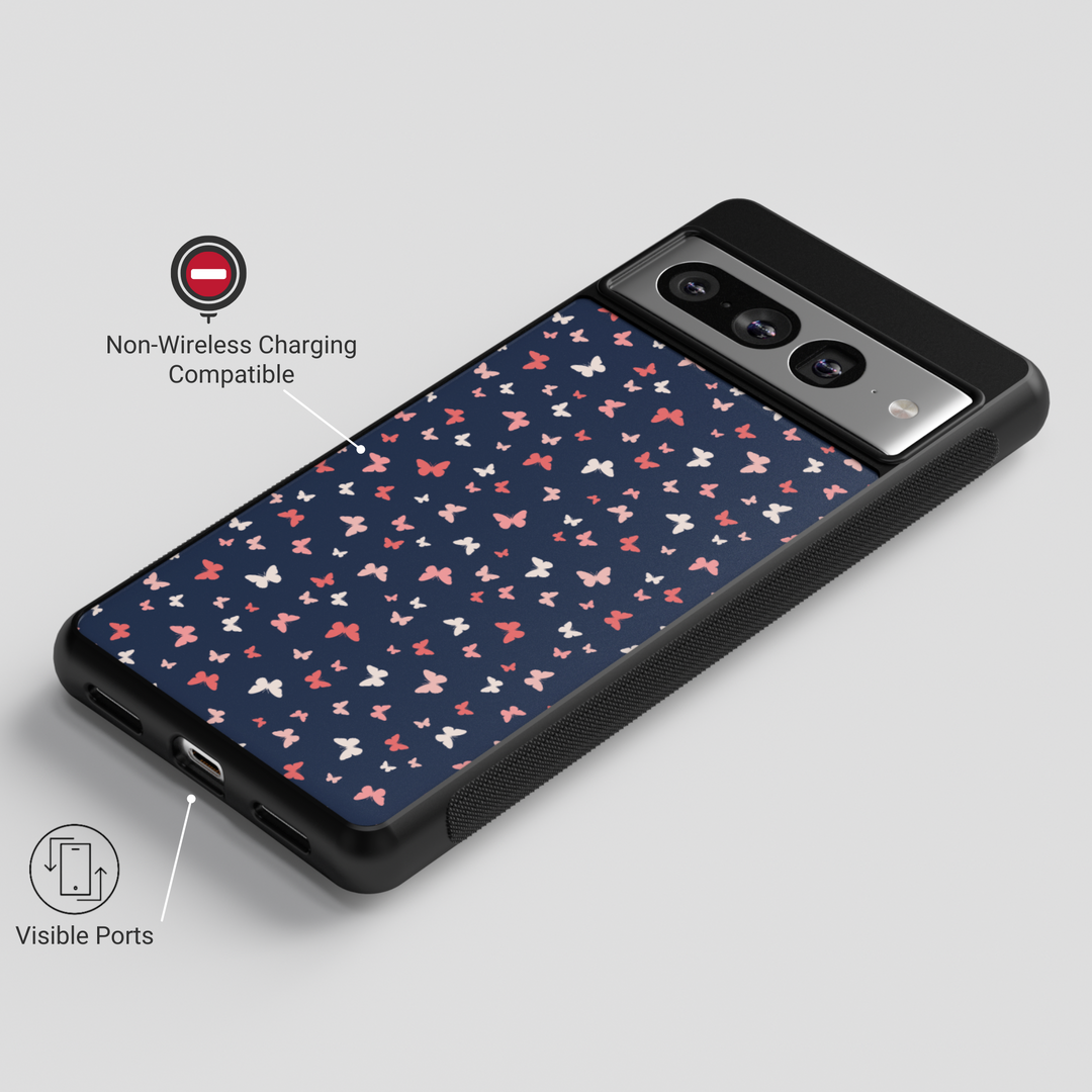 Navy Blue Butterfly Google Pixel Case - Compatible with Pixel 9 Pro XL, Pixel 9, Pixel 9 Pro, Pixel 8 Pro, Pixel 8a, and Pixel 8 - Elegant Minimalist Butterfly Pattern
