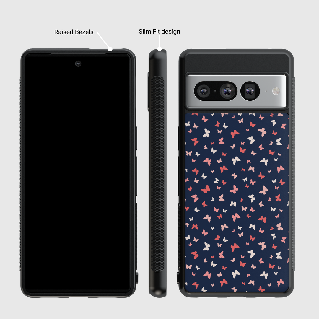 Navy Blue Butterfly Google Pixel Case - Compatible with Pixel 9 Pro XL, Pixel 9, Pixel 9 Pro, Pixel 8 Pro, Pixel 8a, and Pixel 8 - Elegant Minimalist Butterfly Pattern