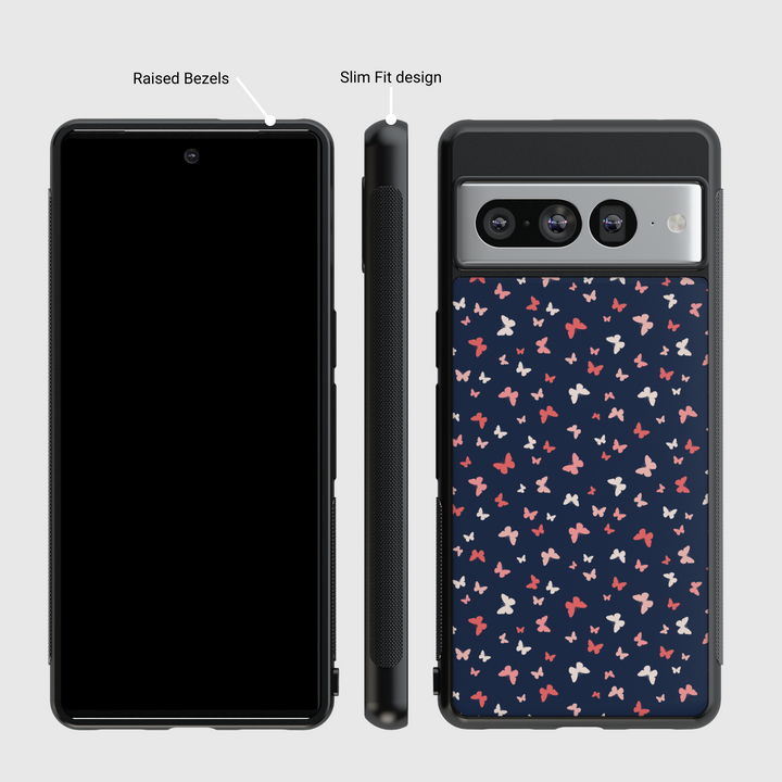 Navy Blue Butterfly Google Pixel Case - Compatible with Pixel 9 Pro XL, Pixel 9, Pixel 9 Pro, Pixel 8 Pro, Pixel 8a, and Pixel 8 - Elegant Minimalist Butterfly Pattern