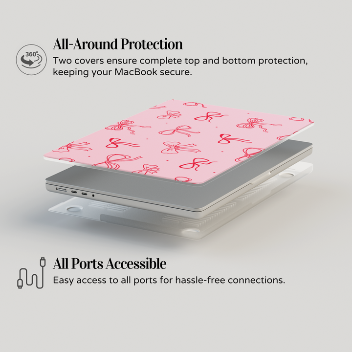 Pink bow MacBook case for Air 13, Air 15, Pro 13, Pro 14, Pro 16, Retina 15, MacBook 11 cover, 2020–2022 laptop skin for women