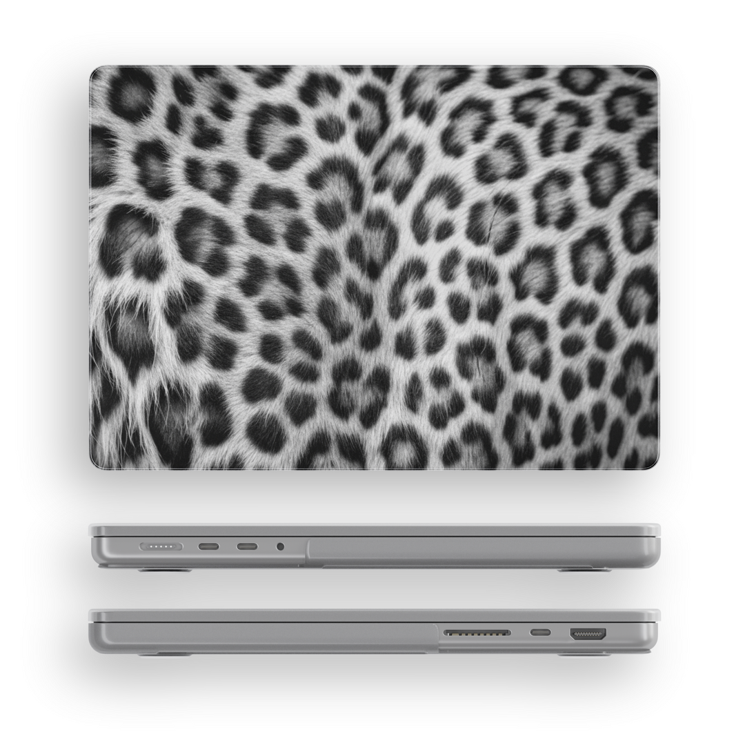 Snow Panther leopard print MacBook case for MacBook Air 13, MacBook Pro 16, MacBook Retina 15, and more. Stylish laptop skin for Apple laptops.