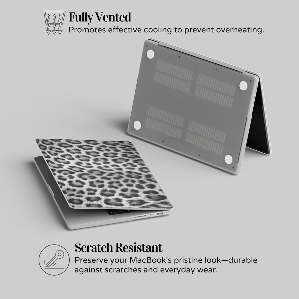 Snow Panther leopard print MacBook case for MacBook Air 13, MacBook Pro 16, MacBook Retina 15, and more. Stylish laptop skin for Apple laptops.