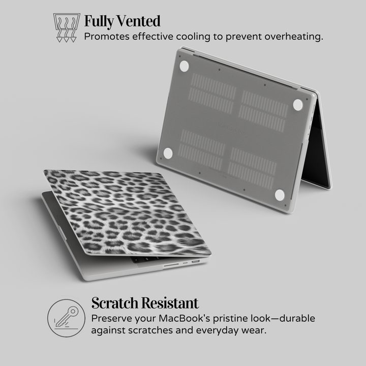 Snow Panther leopard print MacBook case for MacBook Air 13, MacBook Pro 16, MacBook Retina 15, and more. Stylish laptop skin for Apple laptops.
