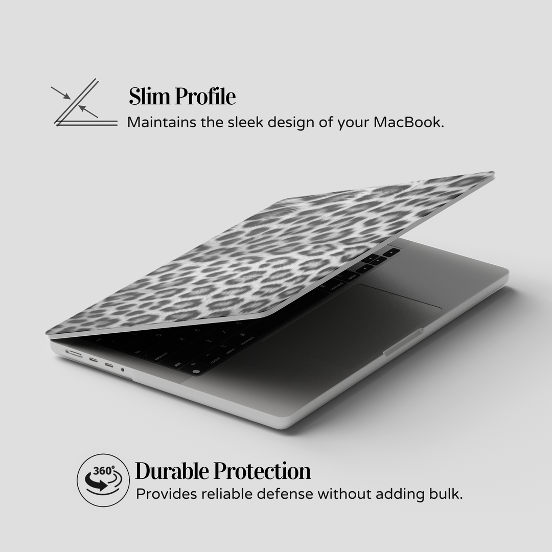 Snow Panther leopard print MacBook case for MacBook Air 13, MacBook Pro 16, MacBook Retina 15, and more. Stylish laptop skin for Apple laptops.