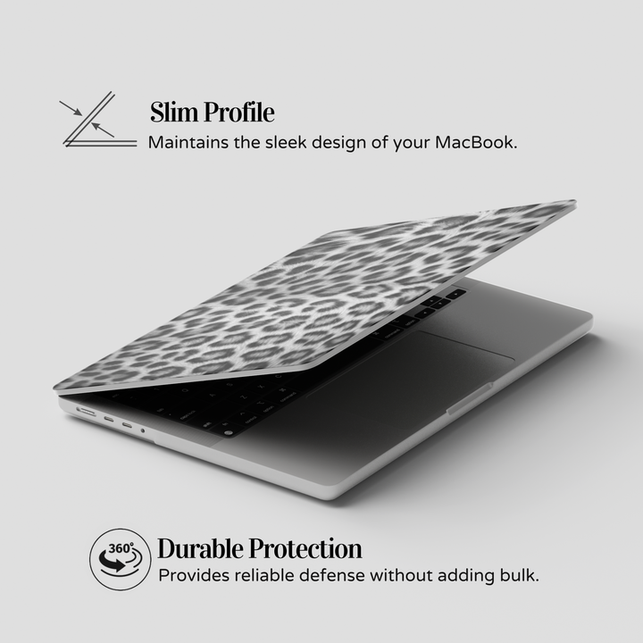 Snow Panther leopard print MacBook case for MacBook Air 13, MacBook Pro 16, MacBook Retina 15, and more. Stylish laptop skin for Apple laptops.