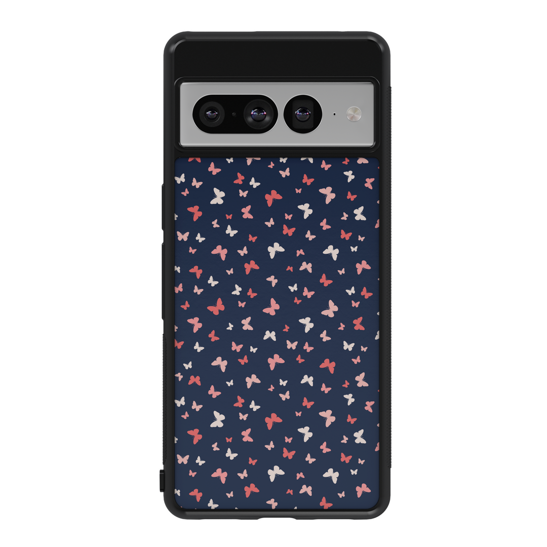 Navy Blue Butterfly Google Pixel Case - Compatible with Pixel 9 Pro XL, Pixel 9, Pixel 9 Pro, Pixel 8 Pro, Pixel 8a, and Pixel 8 - Elegant Minimalist Butterfly Pattern