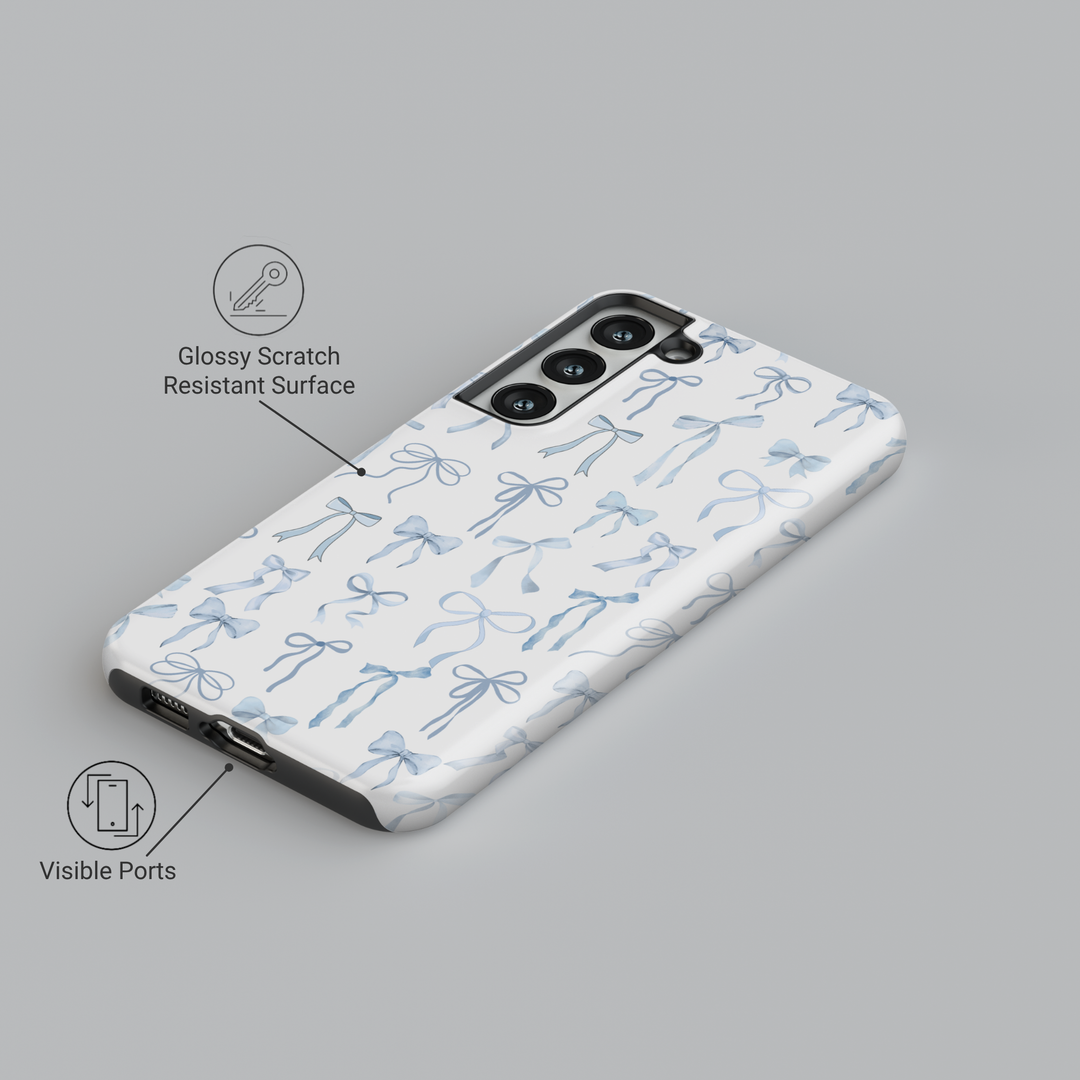 Cute light blue coquette ribbon pattern Galaxy S25 Ultra MagSafe case – pastel bow girly aesthetic phone cover for Galaxy S24FE