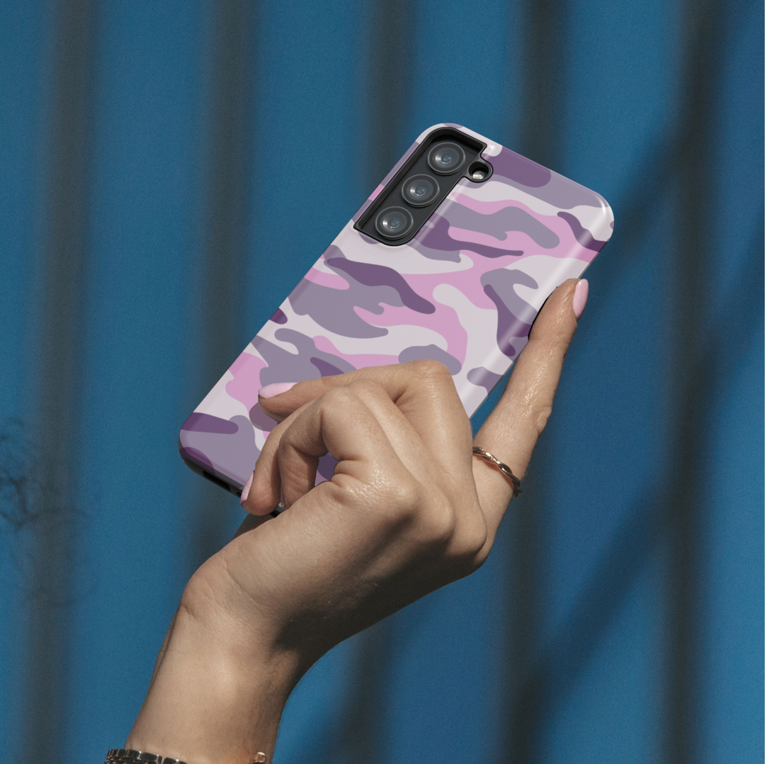 Pink and purple camouflage Samsung Galaxy case – tough protective phone cover for Galaxy S25 Ultra, S24 FE, S23 Ultra – military-style camo design for Gen Z and women