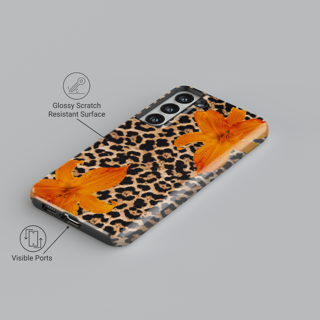 leopard print and tropical flower design – protective wild aesthetic case
